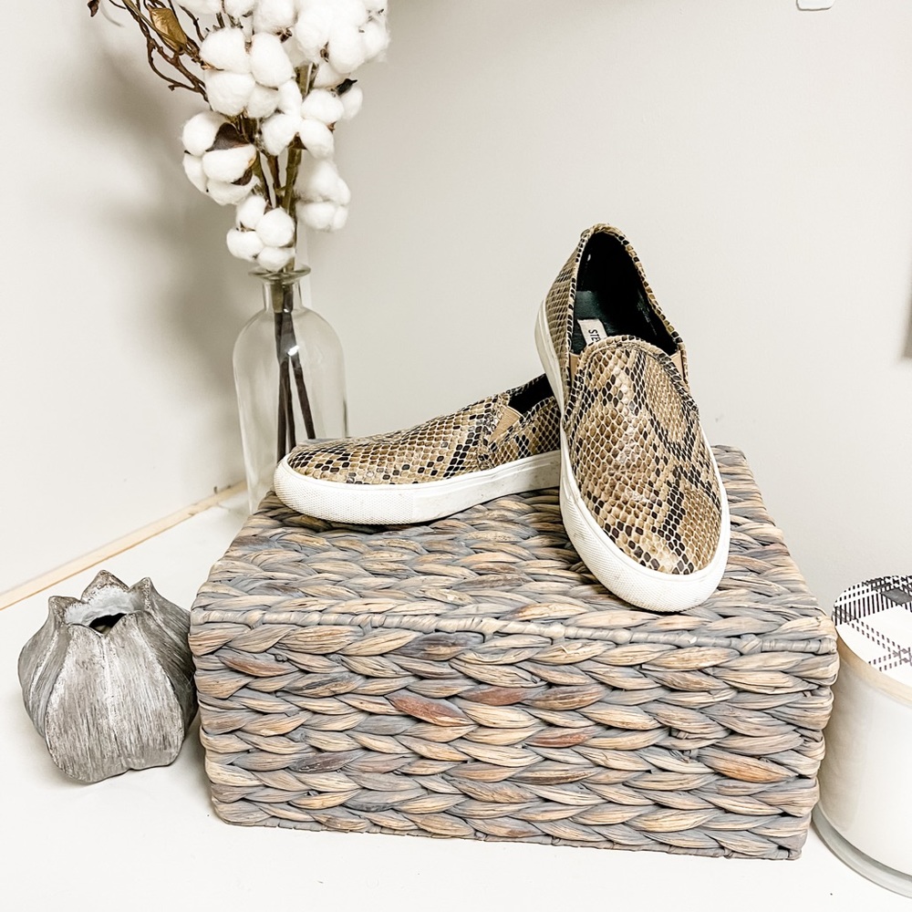 Steve Madden Symba Brown Snake Skin Print Slip On Sneakers Size 7.5